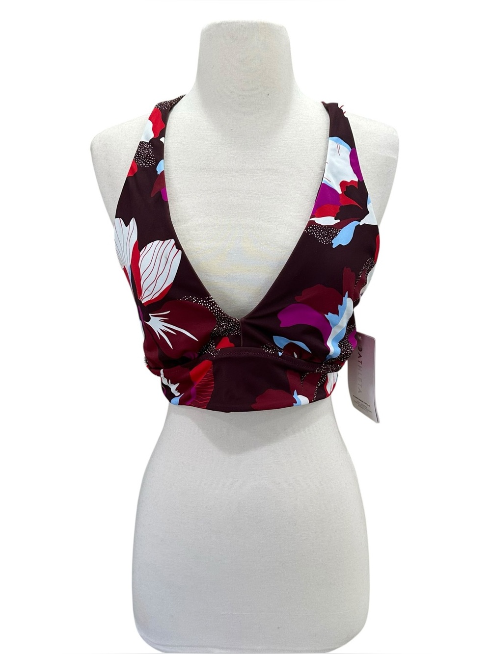 NEW Athleta Plunge Bikini Swim Top Floral Decadent Chocolate Cup A-C XL